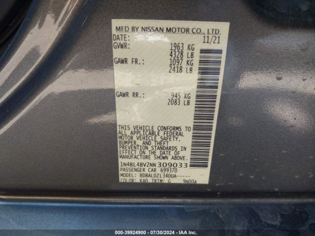 Photo 8 VIN: 1N4BL4BV2NN309033 - NISSAN ALTIMA 