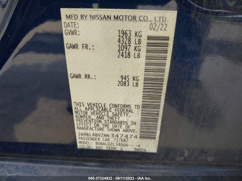 Photo 8 VIN: 1N4BL4BV2NN347474 - NISSAN ALTIMA 