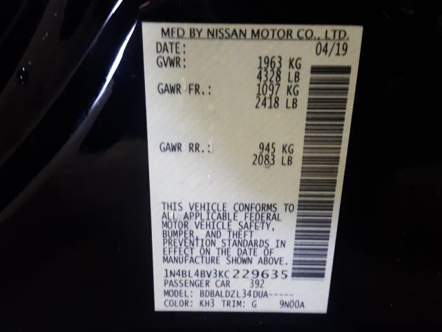 Photo 9 VIN: 1N4BL4BV3KC229635 - NISSAN ALTIMA S 