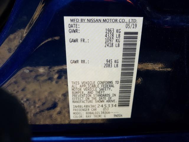 Photo 9 VIN: 1N4BL4BV3KC245334 - NISSAN ALTIMA S 