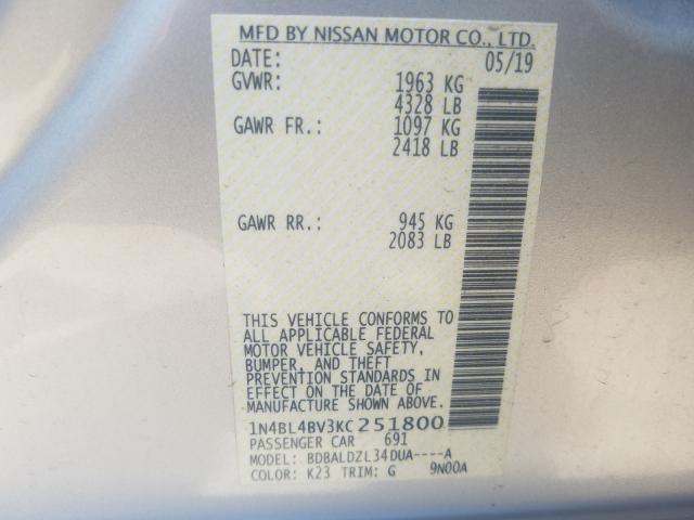 Photo 9 VIN: 1N4BL4BV3KC251800 - NISSAN ALTIMA S 