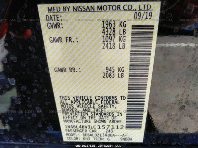 Photo 8 VIN: 1N4BL4BV3LC157112 - NISSAN ALTIMA 