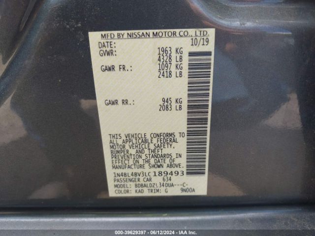 Photo 8 VIN: 1N4BL4BV3LC189493 - NISSAN ALTIMA 