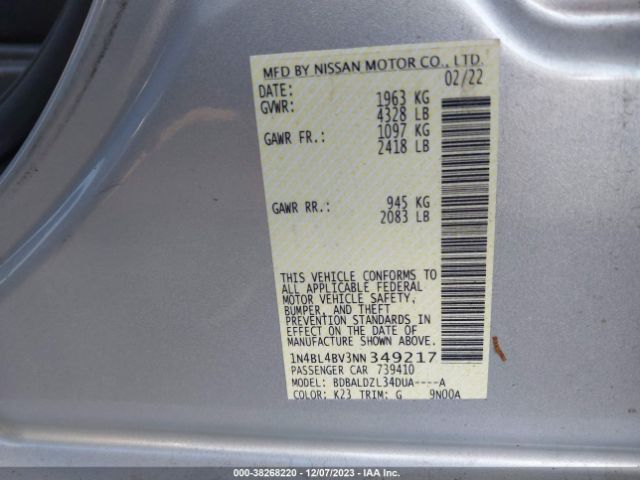 Photo 8 VIN: 1N4BL4BV3NN349217 - NISSAN ALTIMA 