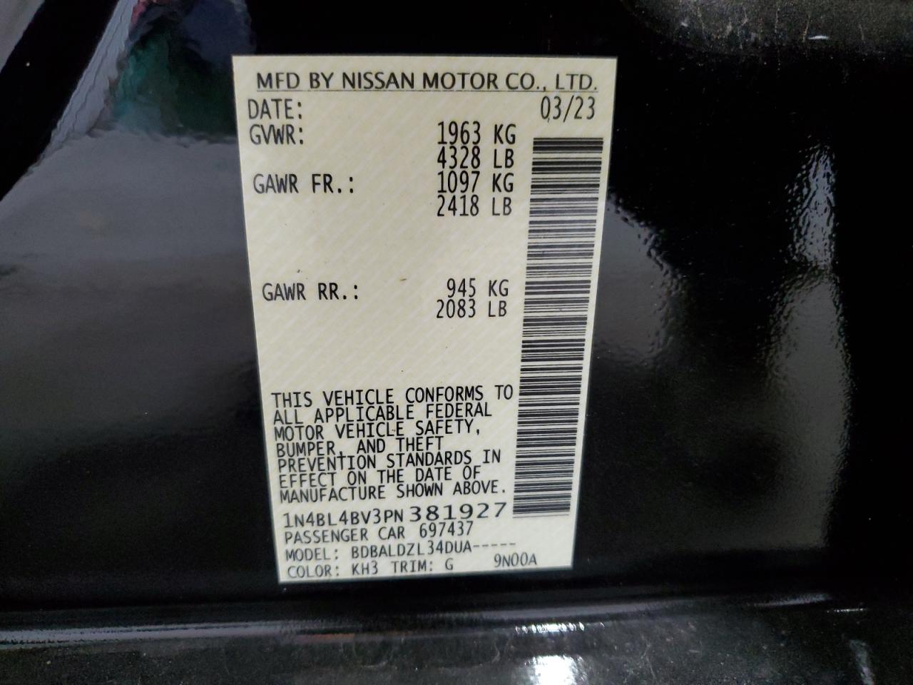 Photo 11 VIN: 1N4BL4BV3PN381927 - NISSAN ALTIMA 