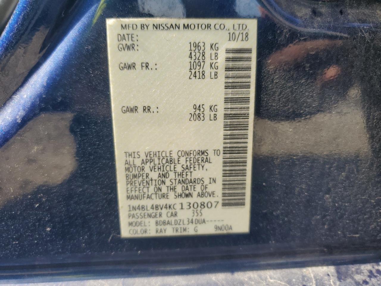 Photo 11 VIN: 1N4BL4BV4KC130807 - NISSAN ALTIMA 