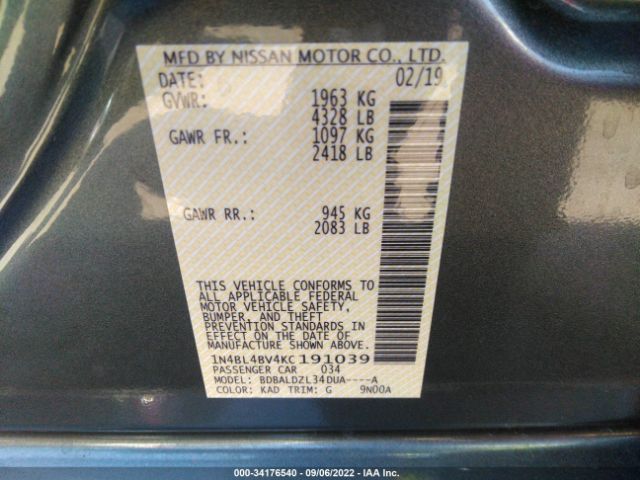 Photo 8 VIN: 1N4BL4BV4KC191039 - NISSAN ALTIMA 