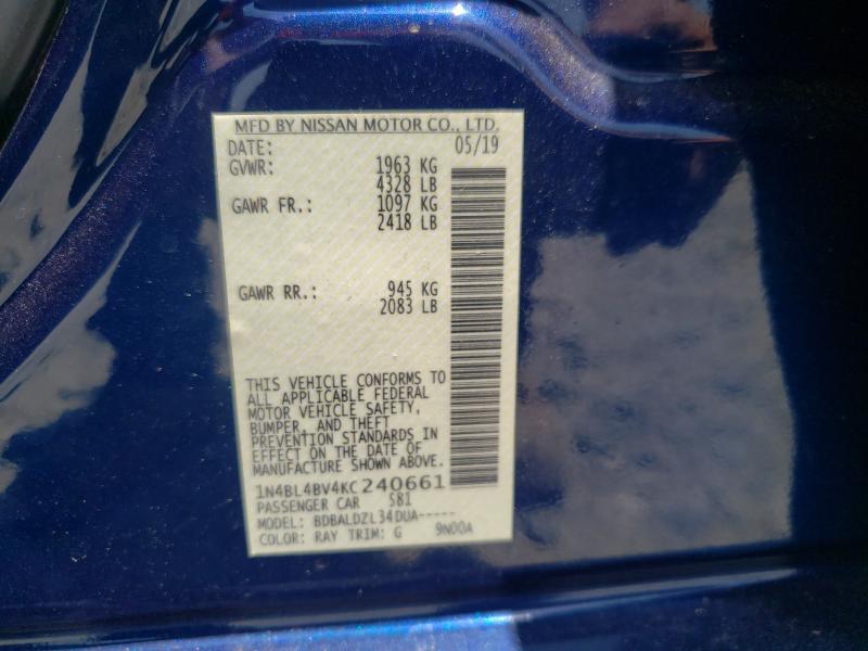 Photo 9 VIN: 1N4BL4BV4KC240661 - NISSAN ALTIMA S 