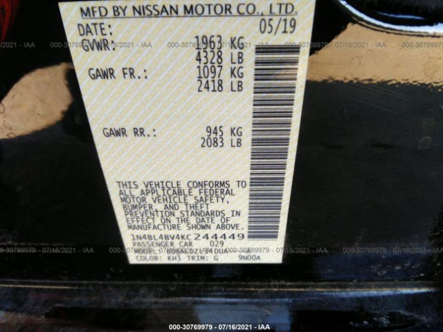 Photo 8 VIN: 1N4BL4BV4KC244449 - NISSAN ALTIMA 