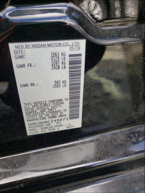 Photo 9 VIN: 1N4BL4BV4KC249473 - NISSAN ALTIMA S 