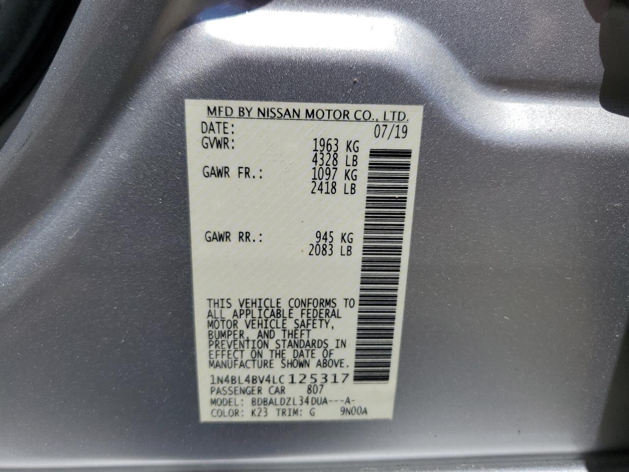 Photo 11 VIN: 1N4BL4BV4LC125317 - NISSAN ALTIMA 