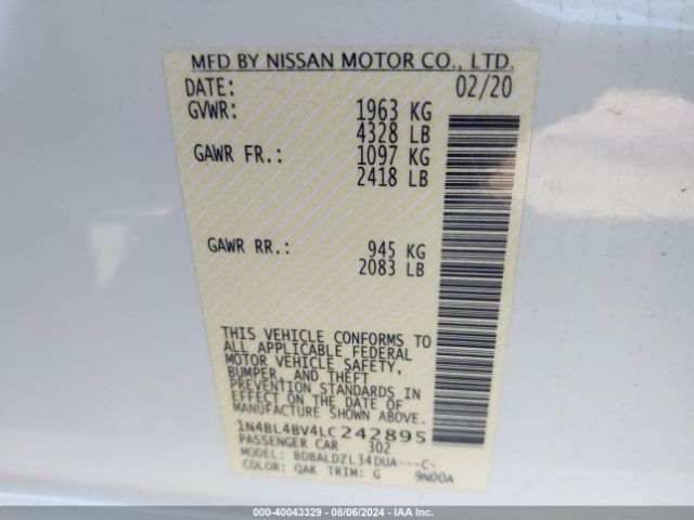 Photo 8 VIN: 1N4BL4BV4LC242895 - NISSAN ALTIMA 