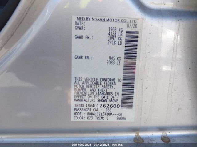 Photo 8 VIN: 1N4BL4BV4LC262600 - NISSAN ALTIMA 