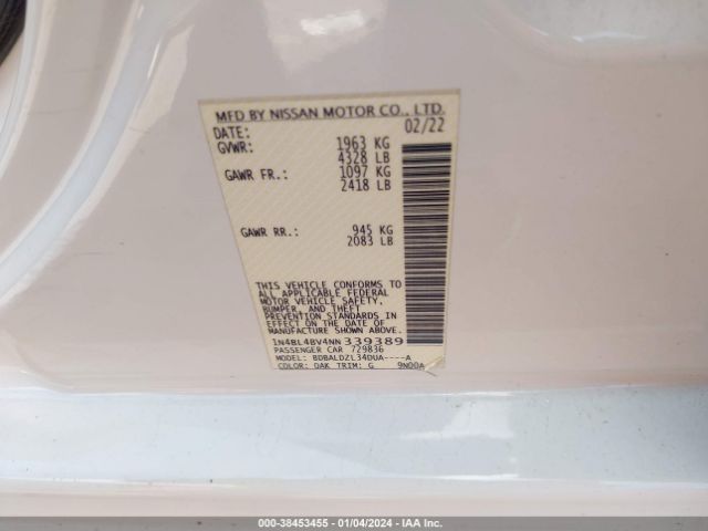 Photo 8 VIN: 1N4BL4BV4NN339389 - NISSAN ALTIMA 