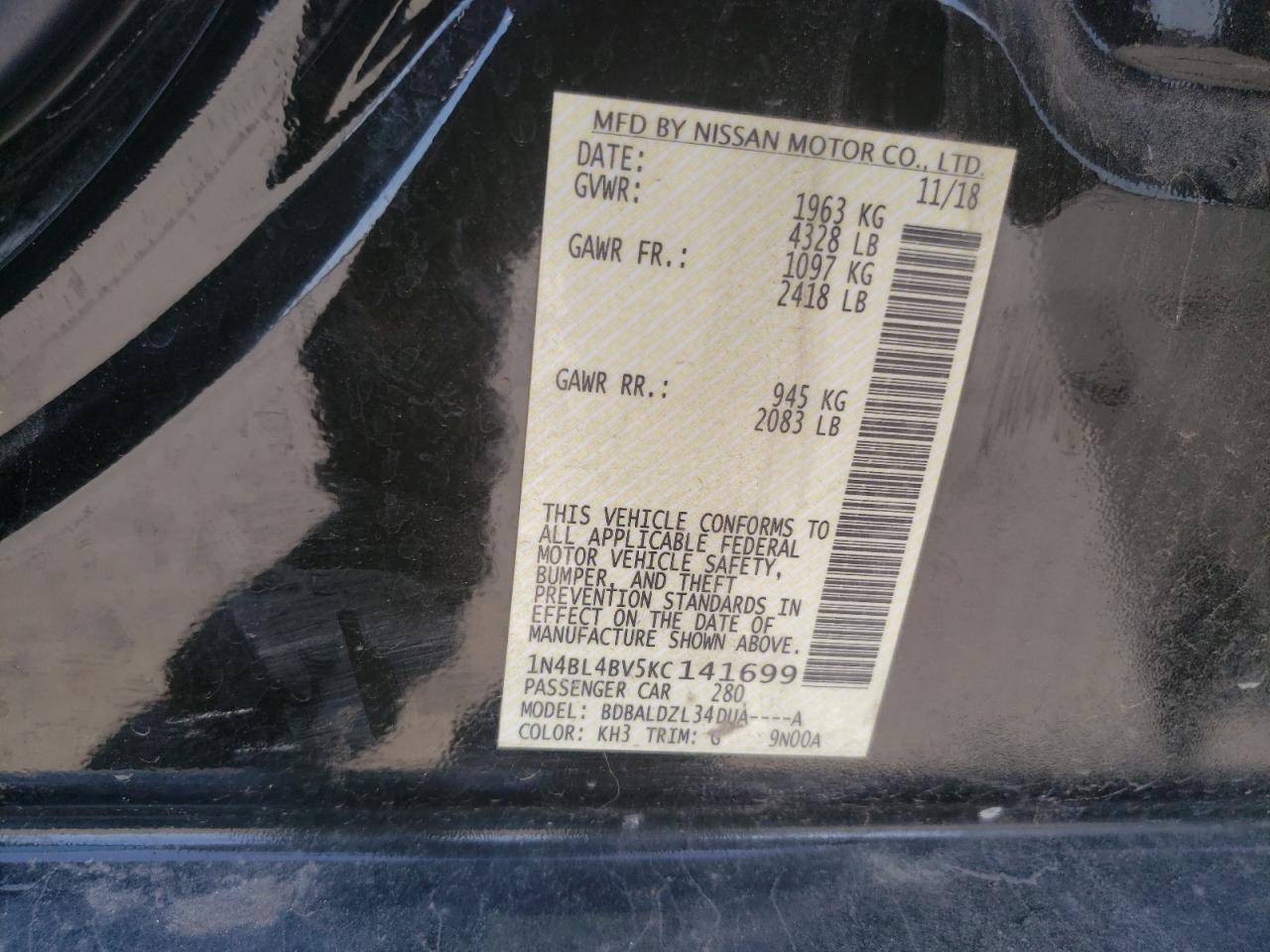 Photo 11 VIN: 1N4BL4BV5KC141699 - NISSAN ALTIMA 