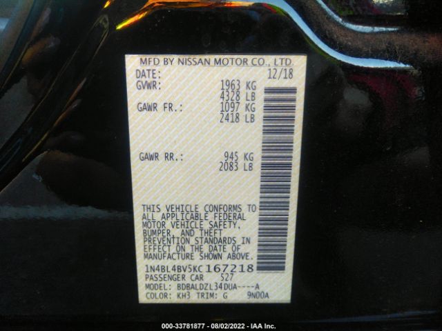 Photo 8 VIN: 1N4BL4BV5KC167218 - NISSAN ALTIMA 