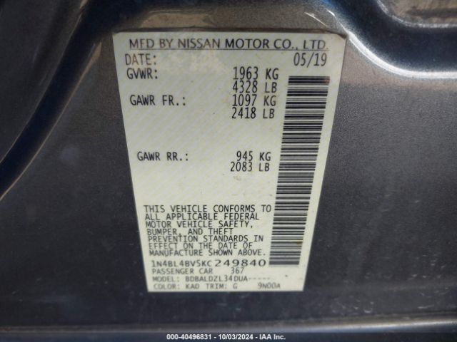 Photo 8 VIN: 1N4BL4BV5KC249840 - NISSAN ALTIMA 