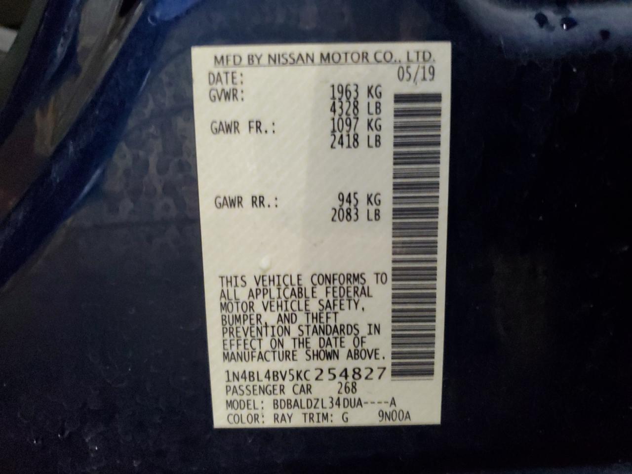 Photo 11 VIN: 1N4BL4BV5KC254827 - NISSAN ALTIMA 