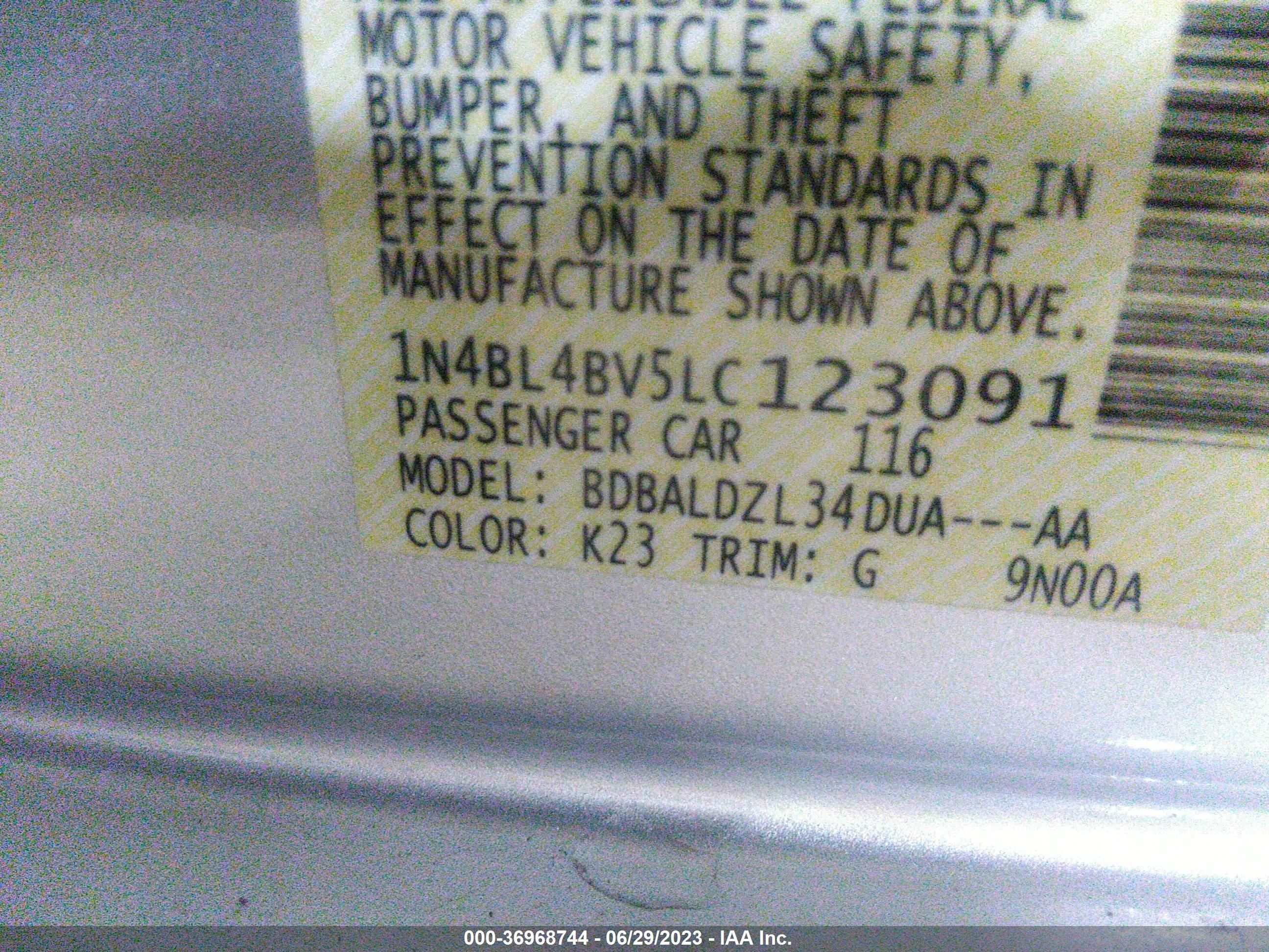 Photo 8 VIN: 1N4BL4BV5LC123091 - NISSAN ALTIMA 