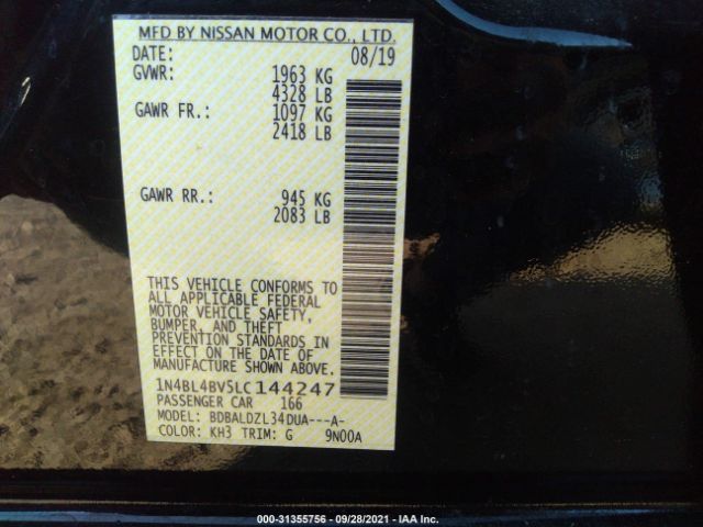 Photo 8 VIN: 1N4BL4BV5LC144247 - NISSAN ALTIMA 