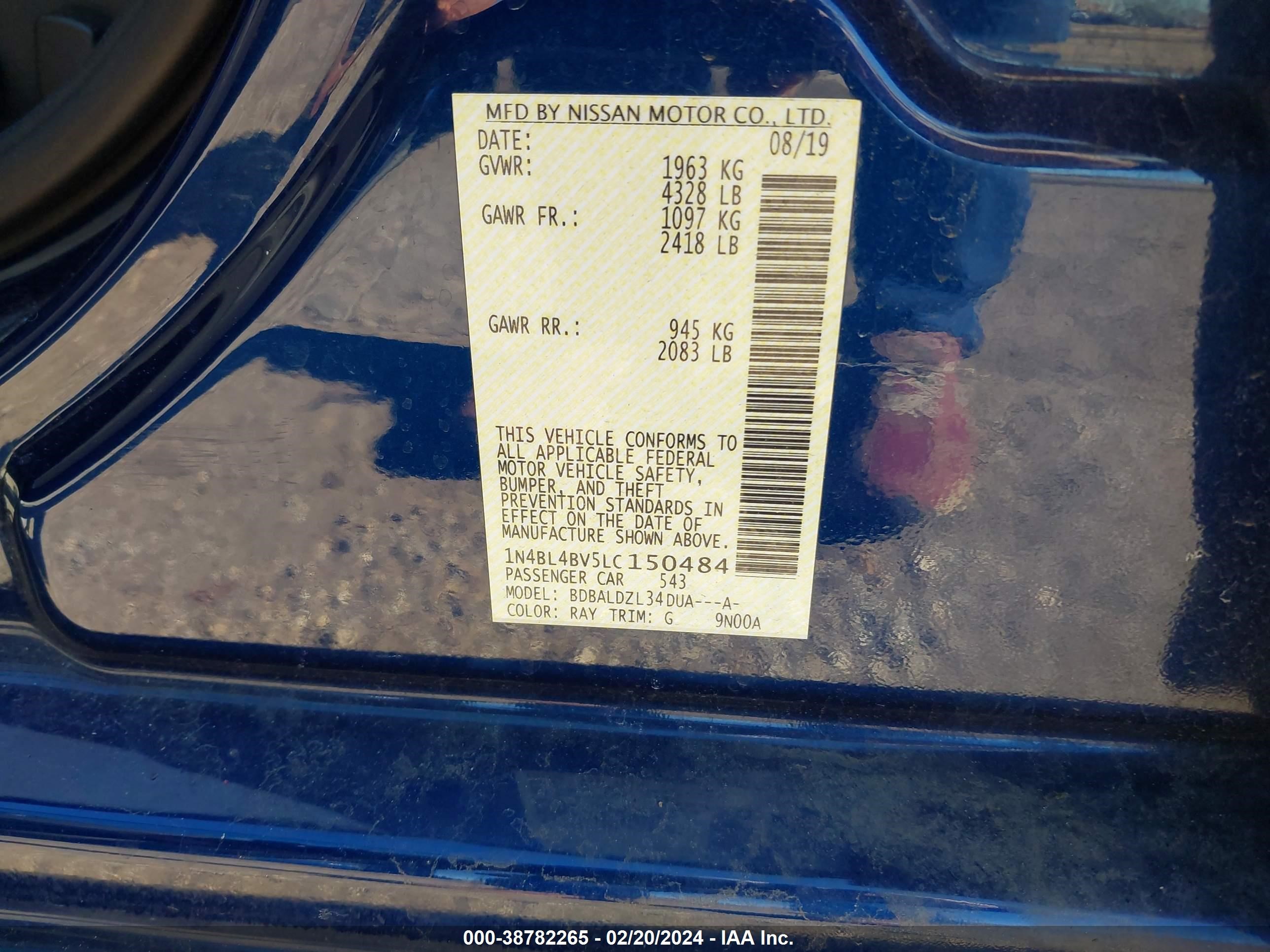 Photo 8 VIN: 1N4BL4BV5LC150484 - NISSAN ALTIMA 