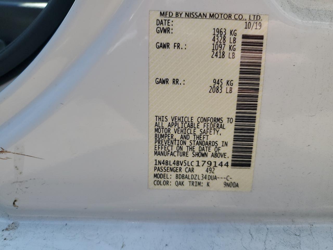 Photo 12 VIN: 1N4BL4BV5LC179144 - NISSAN ALTIMA 