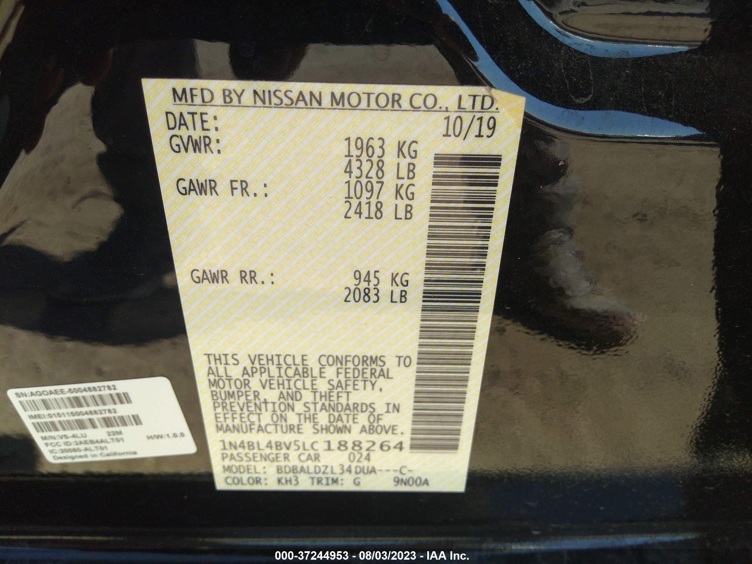 Photo 8 VIN: 1N4BL4BV5LC188264 - NISSAN ALTIMA 