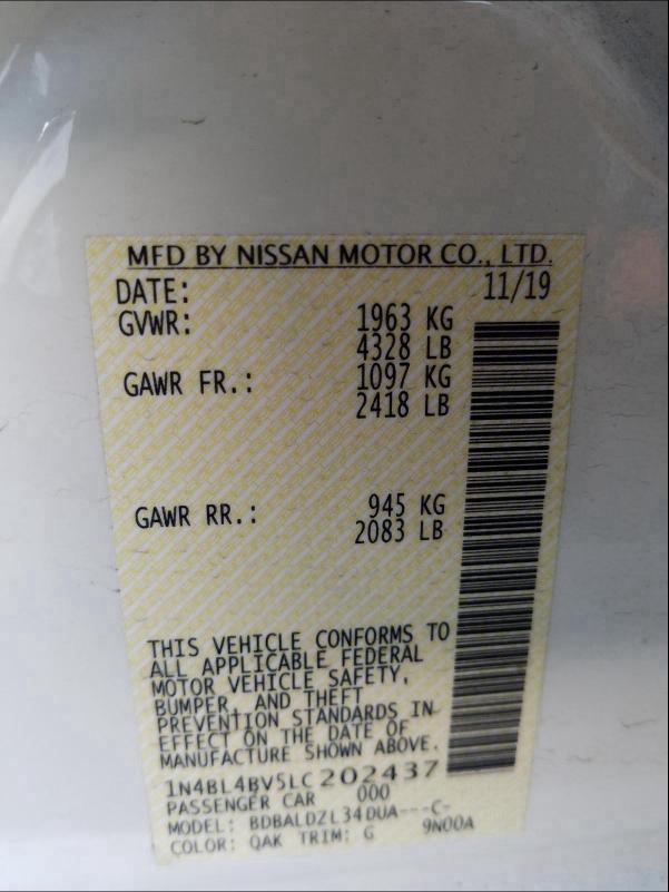 Photo 9 VIN: 1N4BL4BV5LC202437 - NISSAN ALTIMA S 