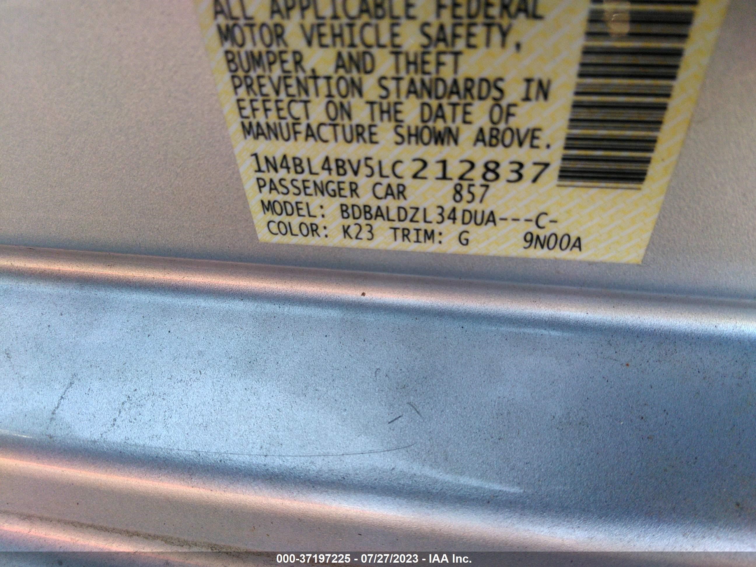 Photo 8 VIN: 1N4BL4BV5LC212837 - NISSAN ALTIMA 