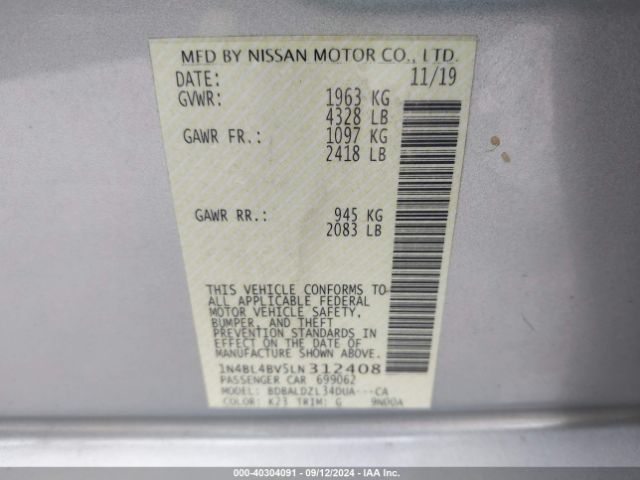 Photo 8 VIN: 1N4BL4BV5LN312408 - NISSAN ALTIMA 