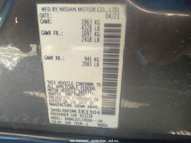 Photo 8 VIN: 1N4BL4BV5MN383304 - NISSAN ALTIMA 