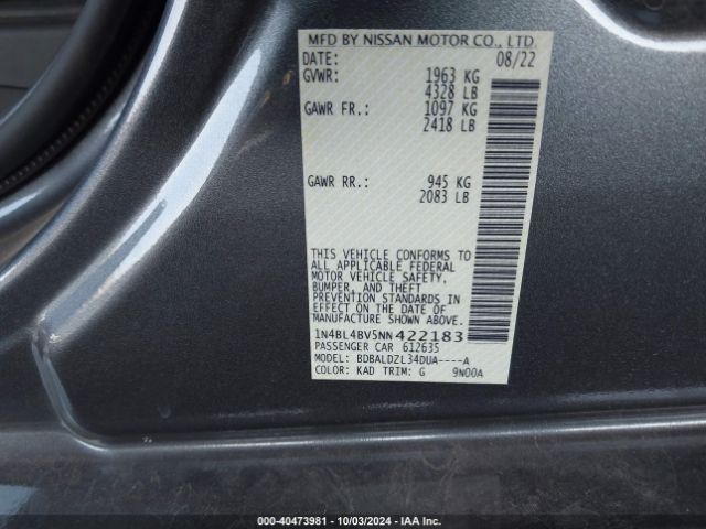 Photo 8 VIN: 1N4BL4BV5NN422183 - NISSAN ALTIMA 