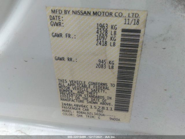 Photo 8 VIN: 1N4BL4BV6KC152811 - NISSAN ALTIMA 