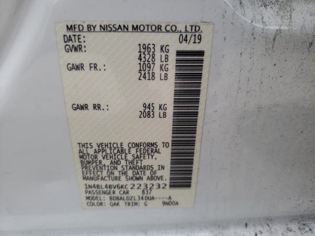 Photo 9 VIN: 1N4BL4BV6KC223232 - NISSAN ALTIMA S 