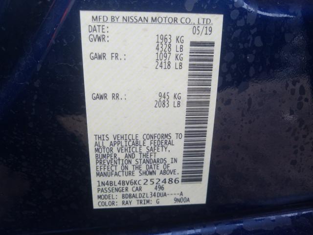 Photo 9 VIN: 1N4BL4BV6KC252486 - NISSAN ALTIMA S 