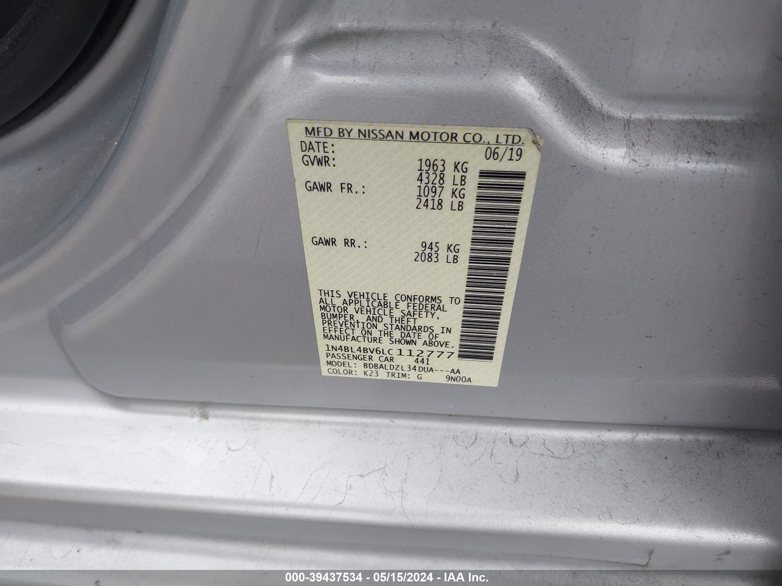 Photo 8 VIN: 1N4BL4BV6LC112777 - NISSAN ALTIMA 