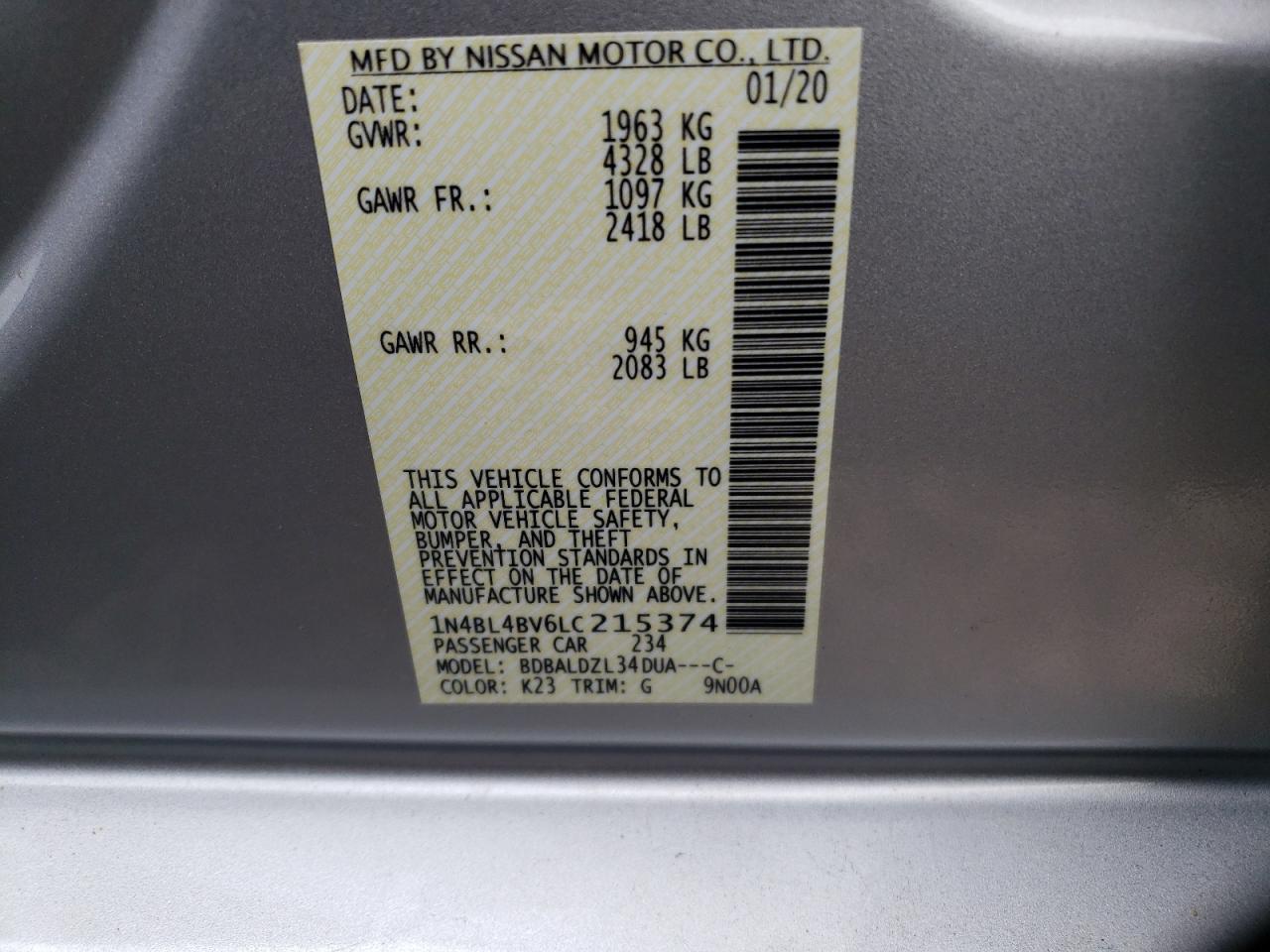 Photo 12 VIN: 1N4BL4BV6LC215374 - NISSAN ALTIMA 