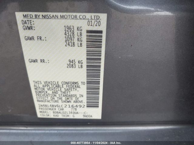 Photo 8 VIN: 1N4BL4BV6LC216492 - NISSAN ALTIMA 