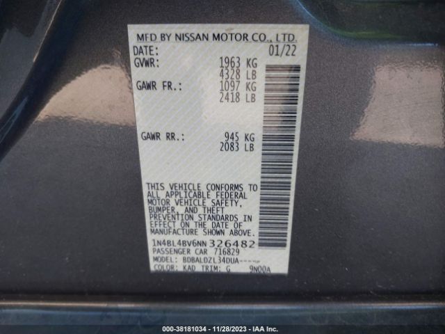 Photo 8 VIN: 1N4BL4BV6NN326482 - NISSAN ALTIMA 