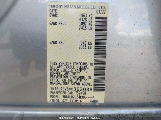 Photo 8 VIN: 1N4BL4BV6NN362088 - NISSAN ALTIMA 