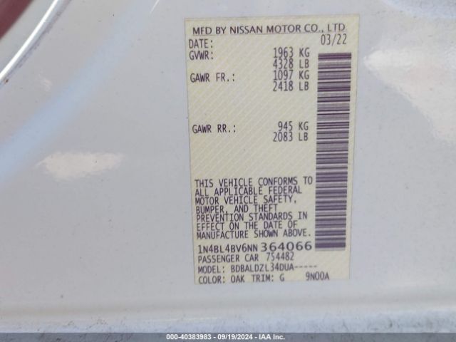 Photo 8 VIN: 1N4BL4BV6NN364066 - NISSAN ALTIMA 