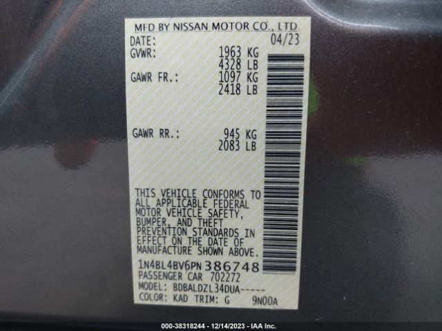 Photo 8 VIN: 1N4BL4BV6PN386748 - NISSAN ALTIMA 