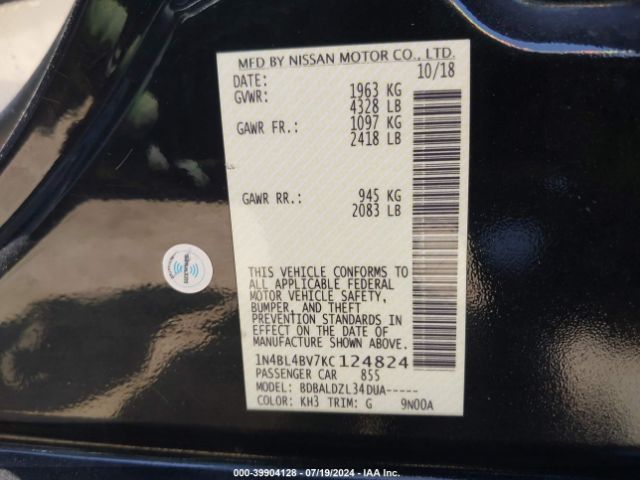 Photo 8 VIN: 1N4BL4BV7KC124824 - NISSAN ALTIMA 