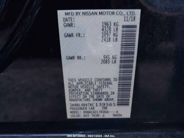 Photo 8 VIN: 1N4BL4BV7KC139565 - NISSAN ALTIMA 