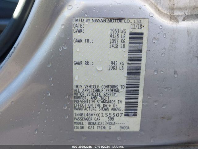 Photo 8 VIN: 1N4BL4BV7KC155507 - NISSAN ALTIMA 