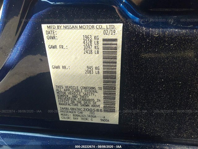 Photo 8 VIN: 1N4BL4BV7KC200588 - NISSAN ALTIMA 