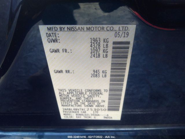 Photo 8 VIN: 1N4BL4BV7KC253050 - NISSAN ALTIMA 