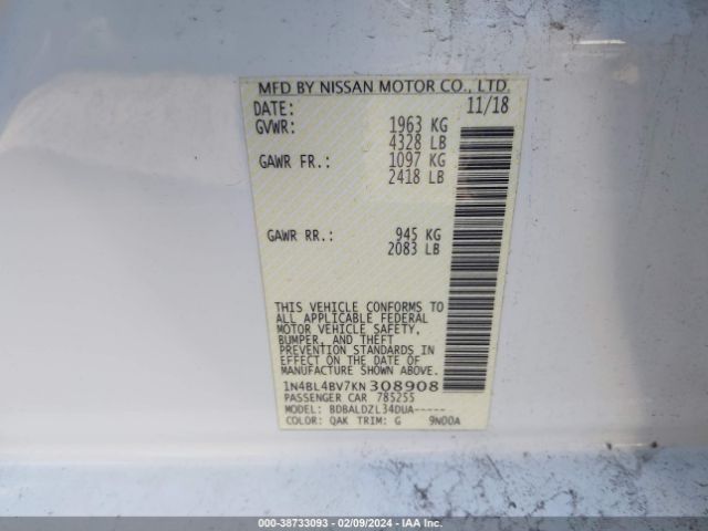 Photo 8 VIN: 1N4BL4BV7KN308908 - NISSAN ALTIMA 