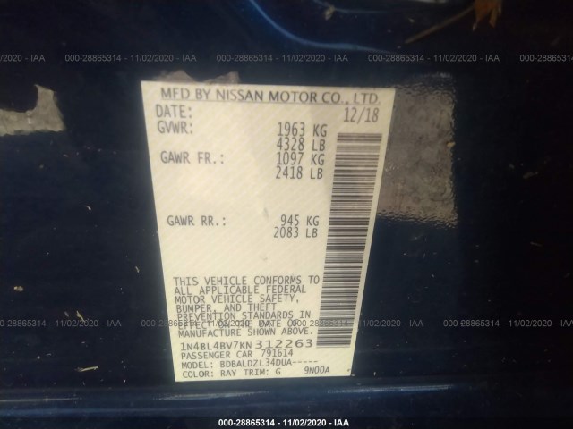 Photo 8 VIN: 1N4BL4BV7KN312263 - NISSAN ALTIMA 