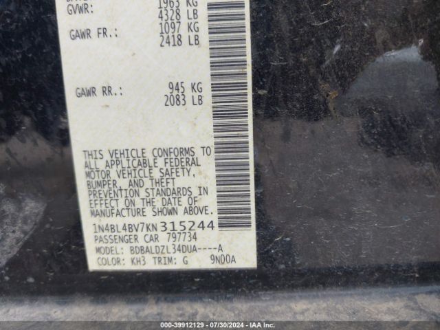 Photo 8 VIN: 1N4BL4BV7KN315244 - NISSAN ALTIMA 